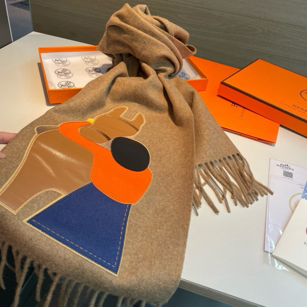 Scarf 200 CM Brown Cashmere And Leather  394476