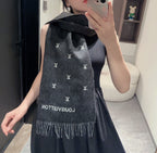 SCARF 190 CM IN BLACK CASHMERE WITH WHITE LOGO 396326