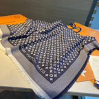 MONOGRAM SHINE SCARF 120 CM IN NAVY BLUE WOOL AND MULBERRY SILK 398196