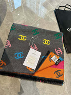 CC Scarf 180 CM In Black Mix Rainbow Cashmere And Wool Mix Mulberry Silk 401988