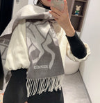 Scarf 180 CM Grey Black Mix Light Grey Wool