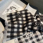 CC Scarf 190 CM In Black And White Plaid Cashmere Mix Wool And Silk 418284