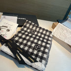 CC Scarf 190 CM In Black And White Plaid Cashmere Mix Wool And Silk 418284