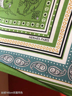 HM 26ss Amazon  Scarf 90 Green Colorful Twill Silk 126340