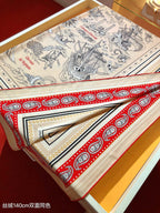 HM 26ss Amazon  Scarf 90 Beige Red Colorful Twill Silk 126341