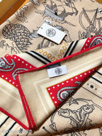 HM 26ss Amazon  Scarf 90 Beige Red Colorful Twill Silk 126341
