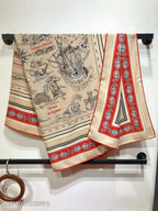 HM 26ss Amazon  Scarf 90 Beige Red Colorful Twill Silk 126341