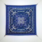 HM 26s Horse Scarf 90 Dark Blue Colorful Cashmere Silk 138043