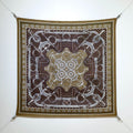 HM 26s Horse Scarf 90 Brown Olive Colorful Cashmere Silk 138042