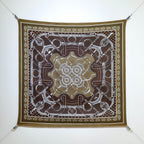 HM 26s Horse Scarf 90 Brown Olive Colorful Cashmere Silk 138042