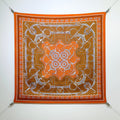 HM 26s Horse Scarf 90 Orange Colorful Cashmere Silk 138044