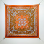 HM 26s Horse Scarf 90 Orange Colorful Cashmere Silk 138044