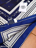 HM 26ss Amazon  Scarf 90 Dark Blue White Twill Silk 132411