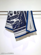 HM 26ss Amazon  Scarf 90 Dark Blue White Twill Silk 132411