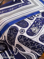HM 26ss Amazon  Scarf 90 Dark Blue White Twill Silk 132411
