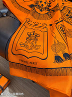 HM 26ss Double Sided Scarf 90 Orange Black Twill Silk 134423