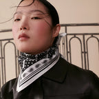 HM 26s Horse Scarf 90 Black White Colorful Cashmere Silk 138045