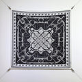 HM 26s Horse Scarf 90 Black White Colorful Cashmere Silk 138045