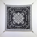 HM 26s Horse Scarf 90 Black White Colorful Cashmere Silk 138045