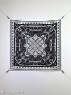 HM 26s Horse Scarf 90 Black White Colorful Cashmere Silk 138045