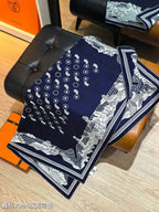 HM 26ss Amazon Scarf 90 Navy Blue Twill Silk 126312