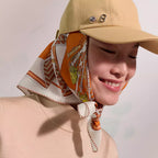 HM 26ss Double Sided Scarf 90 Orange Colorful Twill Silk 134428
