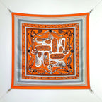 HM 26ss Amazon  Scarf 90 Orange White Twill Silk 132412