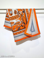 HM 26ss Amazon  Scarf 90 Orange White Twill Silk 132412