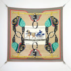 HM 26s 90 Double Sided Scarf Beige Colorful Mulberry Silk 145745