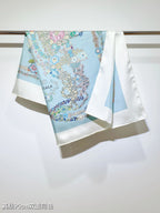 HM 26s 90 Double Sided Scarf Light Blue White Colorful Mulberry Silk 145754