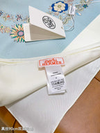 HM 26s 90 Double Sided Scarf Light Blue White Colorful Mulberry Silk 145754