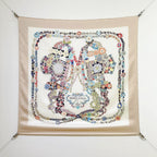 HM 26s 90 Double Sided Scarf Beige White Colorful Mulberry Silk 145755
