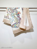 HM 26s 90 Double Sided Scarf Beige White Colorful Mulberry Silk 145755
