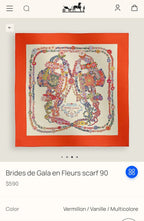 HM 26s 90 Double Sided Scarf White Orange Colorful Mulberry Silk 145756