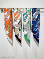 HM 26ss Double Sided Scarf 90 Orange Colorful Twill Silk 134428