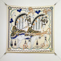 HM 26ss Sweet Saddle Scarf 90 Beige Navy Blue Colorful Twill Silk 132424