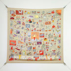 HM 26s Horse Scarf 90 Beige Colorful Cashmere Silk 139213