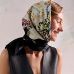 HM 26s 90 Double Sided Scarf Black White Colorful Mulberry Silk 145753