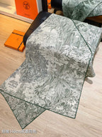 HM 26s 90 Double Sided Scarf Green Gray Colorful Mulberry Silk 141473