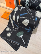 HM 26s Horse Scarf 90 Black Colorful Cashmere Silk 138081