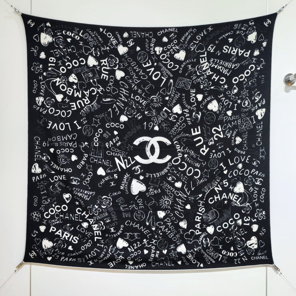 CC 25 Scarf 140CM Black White Cashmere 293081