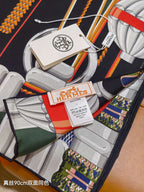 HM 26ss Amazon  Scarf 90 Black Colorful Twill Silk 130281