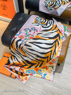 HM Tiger in Full Bloom 90 CM Pink Colorful  Cashmere and Silk 293069