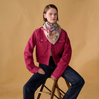 HM 26s Horse Scarf 90 Beige Pink Colorful Cashmere Silk 139217