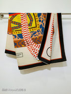 HM 26ss Amazon  Scarf 90 Beige Brown Colorful Twill Silk 130311