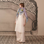 HM 26ss Amazon  Scarf 90 Gray Blue Pink Colorful Twill Silk 130310