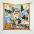 HM 26ss Amazon  Scarf 90 Gray Blue White Colorful Twill Silk 130288