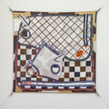 HM 26s Horse Scarf 90 Navy Blue White Brown Cashmere Silk 134438