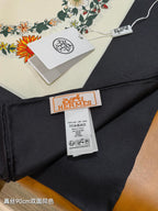 HM 26s 90 Double Sided Scarf Black White Colorful Mulberry Silk 145753