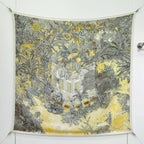 HM 26s 90 Double Sided Scarf Black White Yellow Colorful Mulberry Silk 141475